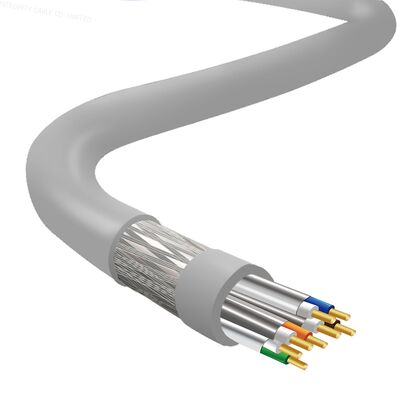 كابل إيثيرنت محمي SFTP CAT6A كابل بي في سي رمادي مع نقل بيانات 500MHz 10Gbps